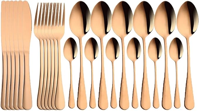Flatware Sets 24pcs 18/10 Stainless Steel Cutlery Set Gold Tableware Set Fork Knife Spoon Dinnerware Set Flatware Set Silverware Set Stainless Steel