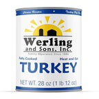 Werling & Sons Fully Cooked Canned Turkey Meat 28 Oz Heat & Eat Premium Quality Recipe Ready Canned Meat for Everyday Quick Meals, Camping, Emergency Canned Food & Survival Preparedness Pack of 6