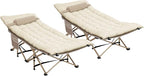 2 Pack Wide Folding Camping Cots with Pillow & Extra Thick 3 Inch Matress, Cots for Sleeping 900 LBS, Camping Bed for Adults with Cushion, Sleeping Cot (Cream)