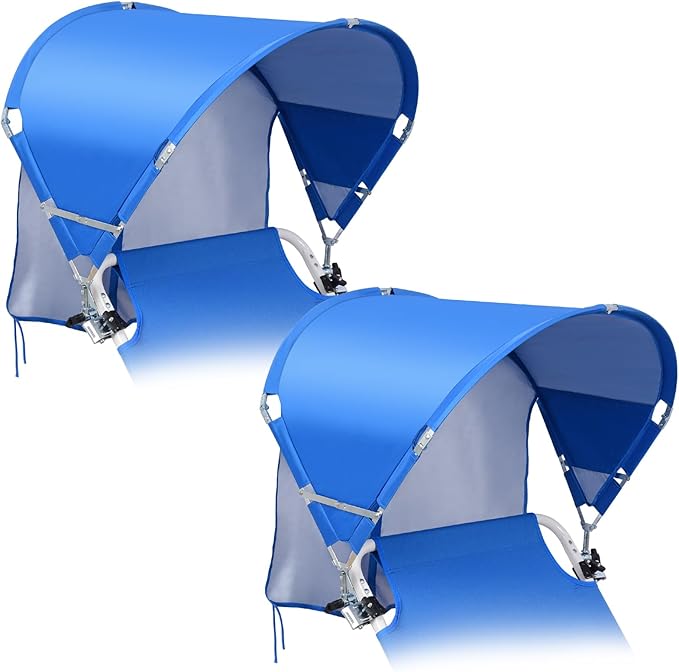 Universal Chair Umbrella Canopy, UPF 50+ Chair Sun Shade Attachment with Adjustable Clamp Fits Most Brands’ Beach, Camping, Lawn, Wheelchair, Tanning, Zero Gravity, Lounge, Fishing Chairs, 2 Pack