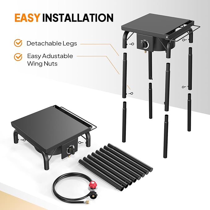 ROVSUN Single Burner Propane Gas Stove with Side Shelf & Carrying Bag, 100,000 BTU Portable Stove with Removable Legs & Regulator for Camping Home Backyard Cooking Brewing Canning Turkey Frying