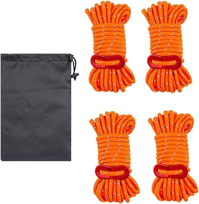 4Pcs Reflective Guy Lines Tent Cords 0.4cm Dia Heavy Duty Climbing Ropes Camp Ropes for Outdoor Activities Hiking Backpacking, Orange