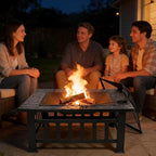 ZENY 32 inch Outdoor Fire Pit with Grill for Outside Wood Burning, Square Metal Outside Fireplaces, Spark Screen and Poker Included for Backyard Patio Camping Bonfire