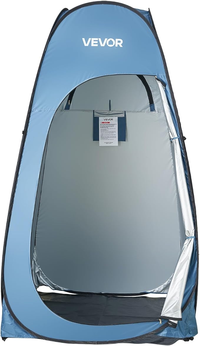 VEVOR Pop up Shower Tent, Instant Portable Privacy Tent Changing Room with Hanging Bag, Ground Stakes, Ropes, Carry Bag, 190T Polyester with Silver Coating, Quick Setup, for Camping, Beach, Fishing