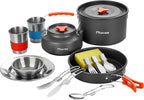 21Pcs Camping Cookware Mess Kit for 2, Lightweight Camping Kitchen Pots and Pans Set, Portable Cooking Essentials for Backpacking, Hiking and Picnic