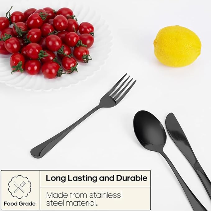 16 Pieces for 4 Persons Chopsticks and Forks Set Silverware Set Kitchen Utensils Set Cutlery Set Flatware Set Dishwasher Safe Mirror Effect for Picnic Camping Barbecue, Silver