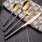 Premium Stainless Steel Cutlery Set, 48-Piece Flatware Set for 12, 304 Grade Silverware, Elegant Forks & Spoons, Ideal for Home & Hotel Dining (Black/Gold Finish)