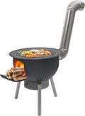 Wood Burning Stove with Grill Rack, Portable Camping Rocket Stove Chimney Charcoal Grill & 4 Wok Rings, for Outdoor Backyard Cooking, Picnic and Barbecue (Black, 20.5 in)