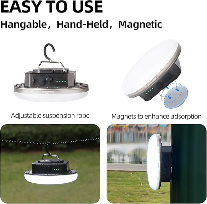 12000mAh 5000LM Camping Lights 3 Lighting Modes Bright Rechargeable LED Lamp 40W Hanging Tent Lights IPX5 Waterproof,Magnet,Power Failure Emergency Survival Kits & Christmas Day Gift