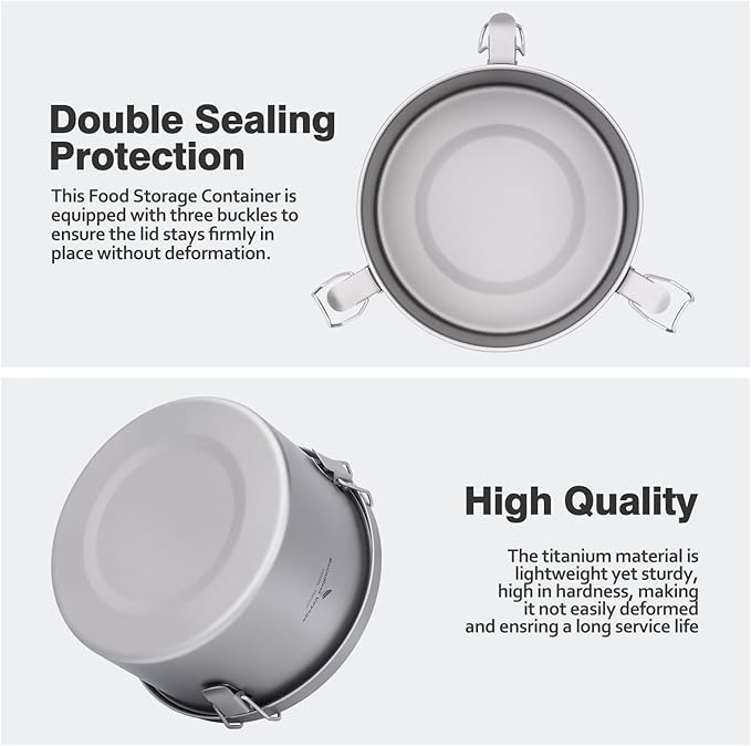 Boundless Voyage Titanium Sealed Lunch Box with Leak-Proof Lid Camping Cookware Lightweight Outdoor Cooking Pot for Backpacking Hiking Picnic & Travel Food Container (Ti2086C/1.5L)