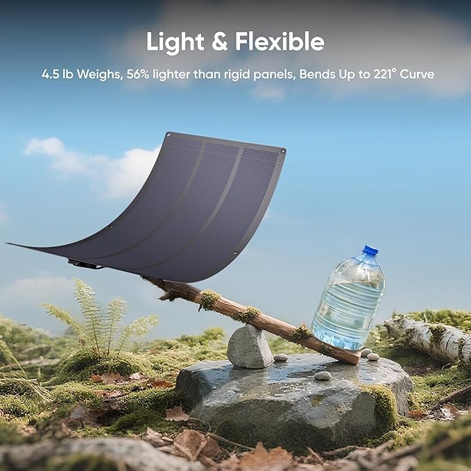 Jackery SolarSaga 100W Light Solar Panel, 25% Conversion Efficiency Bifacial Panels, At 4.52 lbs, IP68 Waterproof and 221° Bendable for Balconies, Rooftops, RVs, Off-Grid Solar Panel Kits, PV Charging