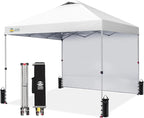 CROWN SHADES 12x12 Pop Up Canopy Tent Instant Commercial with 150D Silver Coated Fabric Including 1 Removable Sidewall, 4 Ropes, 8 Stakes, Weight Bags, STO 'N Go Bag, White