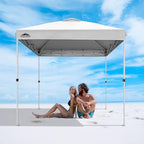 EAGLE PEAK Pop Up Canopy Tent with Wheeled Carry Bag, 8 Stakes, 4 Ropes, Easy Set Up Tent Canopy, 8x8 ft, White