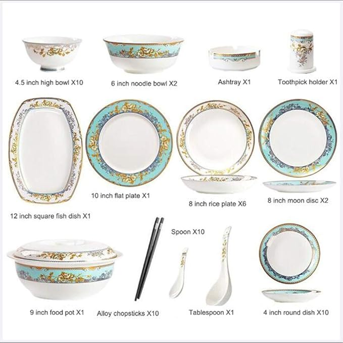 GaRcan Pottery Tableware,56Pcs Ceramic Dinnerware Sets, Porcelain Tableware Combi-Set Includes Cereals Bowls/Dessert Plates/Soup Plates/Dinner Plates