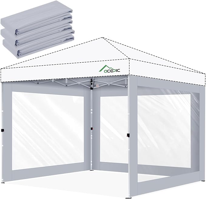 Clear Canopy Sidewalls for 10x10 Pop Up Tent, Transparent Window Curtain Cloth, 8 Mil PVC Enclosure Fabric with Zipper, Grey (3Pack Sidewalls Only, Not Included Frame&Top)