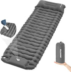Camping Sleeping Pad, Connectable Design for Double Mat, Ultralight Inflatable Sleeping Mat with Pillow, Built-in Foot Pump, Portable Camping Air Mattress for Backpacking Hiking Tent (Grey)