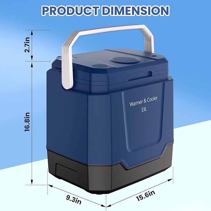 35 QT (33 L) Electric Cooler & Warmer, Portable Car Refrigerator With Automatic Locking Handle, 12V Car Cooler for Vehicle & Trucks, 110V AC Home Power Cord, Plug In Coolers,Blue