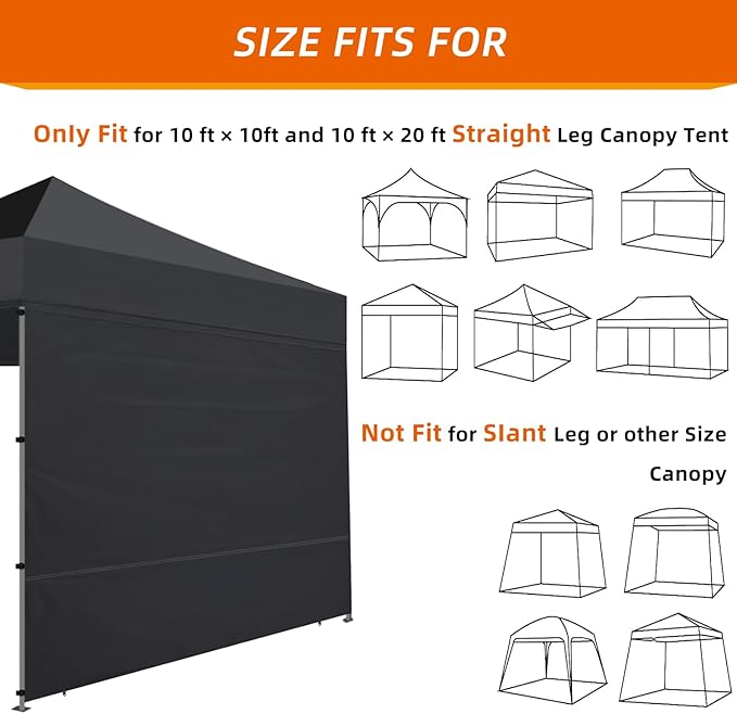 Joramoy Instant Canopy Sidewall 10×10 for Pop Up Tent, Waterproof Sunwall for Straight Leg Canopy with UV Protection, 1 Pack Side Panels Only(10×10, Black)