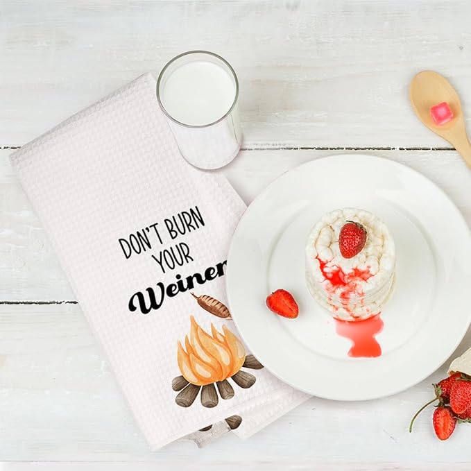 4Pcs Camper Kitchen Towel, Camping Gift, Camp Kitchen, RV Decor, Vintage Trailer Camper Decor, Motor Home Decoration Towels, Retirement Gift, Waffle Weave Hand Towels for Kitchen Camp