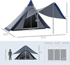 15.4'x15.4'x8.5' Waterproof Teepee Tent, with Porch, for 2-3 Person Backpacking Camping