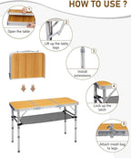 Outvita Folding Table, 3FT Aluminum Camping Table with Storage Adjustable Height Picnic Table Lightweight for Carring Outdoor Party Events Beach