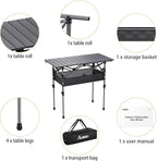 Anbte 3ft Aluminum Roll Top Camping Table, 2 Adjustable Height Camping Table Folding with Storage Net & Bag Lightweight Roll Up Table for Indoor Outdoor Backyard BBQ Patio Picnic, 32.2” X 16”, Black
