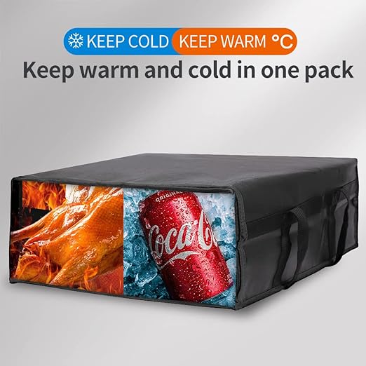 Bodaon Insulated Pizza Delivery Bag, 20" x 20" x 8" Pizza Warmer Bags for Carry Hot, Insulated Food Delivery Bag, Insulated Grocery Bags, Black, 1-Pack
