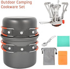 Outdoor Camping Cookware Set Utensils Tableware Cooking Stove Kit Travel Hiking Picnic Camping Tools for 1-2 Person