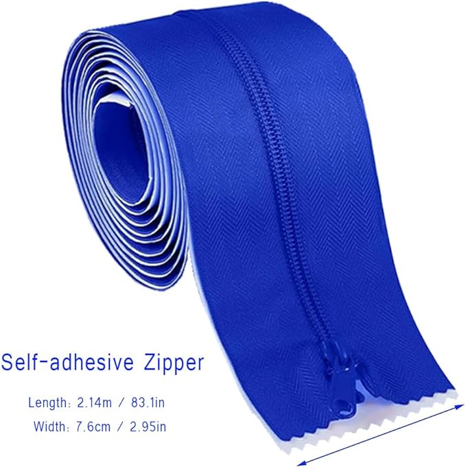 2 Roll Heavy Duty Zipper Dust Barrier Zipper 3 Inch x 7 ft Construction Zipper Self Adhesive Zipper Used for Greenhouse Dust Barriers Tent Accessories（Blue） (2)