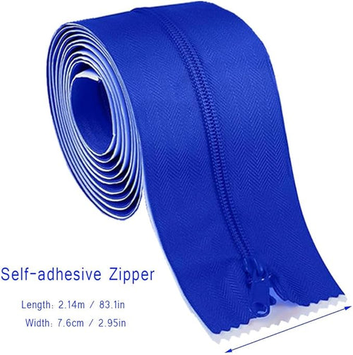 2 Roll Heavy Duty Zipper Dust Barrier Zipper 3 Inch x 7 ft Construction Zipper Self Adhesive Zipper Used for Greenhouse Dust Barriers Tent Accessories（Blue） (2)