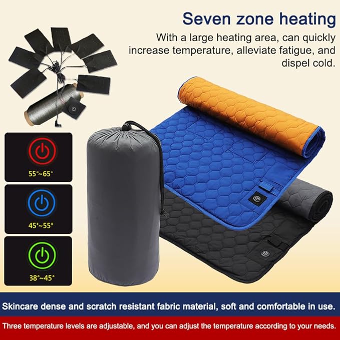 Heated Sleeping Bag Pad, Adjustable Warm Foldable Tent Sleeping Mat, Seven Zone Heating, Machine Washable, Quickly Increase Temperature (Blue)