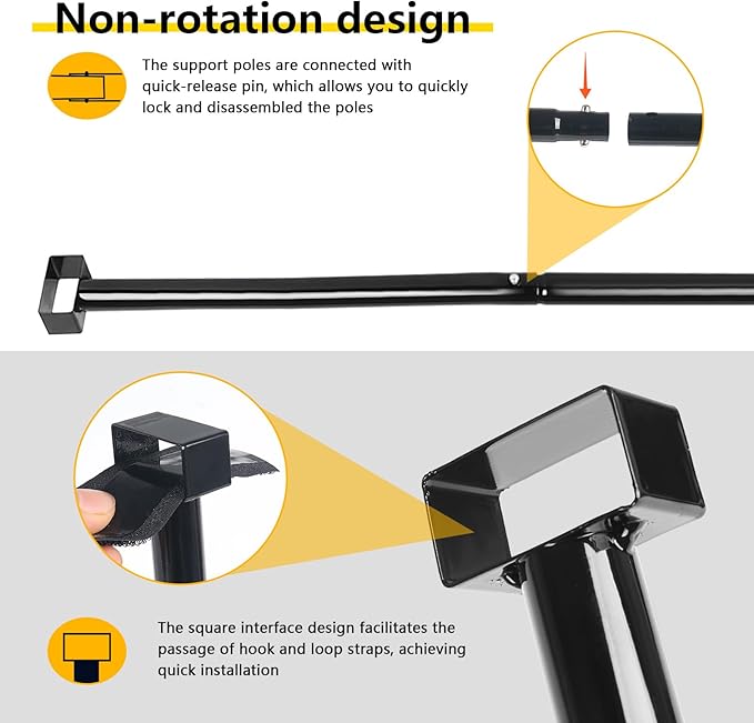 Heavy-Duty Grow Tent Mounting Bars, Durable Side Support Pole with Non-Slip Hook and Loop Straps for Indoor Grow Tents to Prevent Wall Suction (2 * 4’)