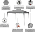 COBIZI 10x10 Pop Up Canopy Tent with 4 Sandbags, Easy Set Up Gazebo, Instant Outdoor Sun Shelter with 8 Stakes,4 Ropes&Carry Bag, Tent for Parties, Beach, Backyard,Camping(Gray