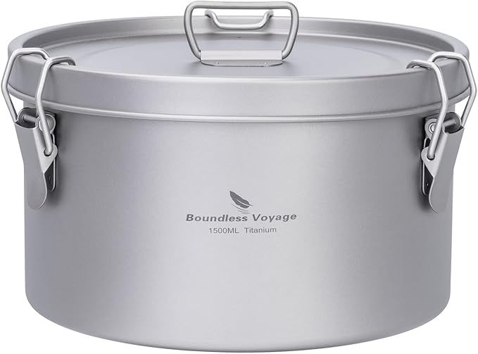 Boundless Voyage Titanium Sealed Lunch Box with Leak-Proof Lid Camping Cookware Lightweight Outdoor Cooking Pot for Backpacking Hiking Picnic & Travel Food Container (Ti2086C/1.5L)