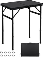 LOFTEY Small Folding Camping Table, 2ft Aluminum Portable Folding Table, 3 Adjustable Heights | Portable Handle | Lightweight for Travel & Outdoor, 23.6" x 15.7" x 27.5"H, Black