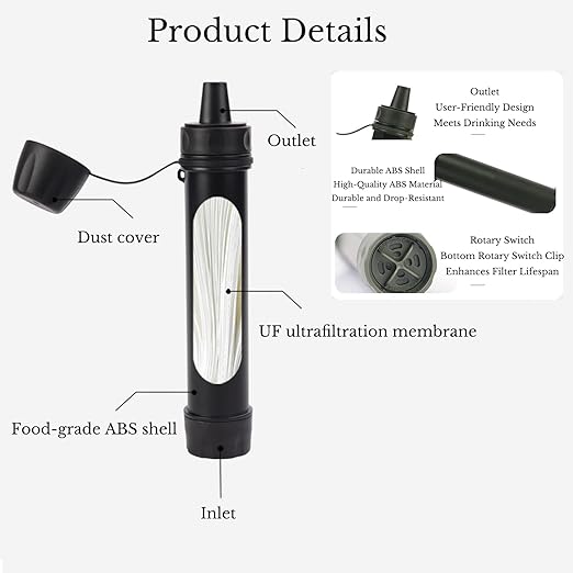 1 Pack Survival Water Filter Straw for Hiking & Camping, 2025 Personal Portable Water Purifier, 3000L Long Life, Includes Bottle & Hydration Bladder Adapters (1, Sky Blue, 3x3x19.3cm)