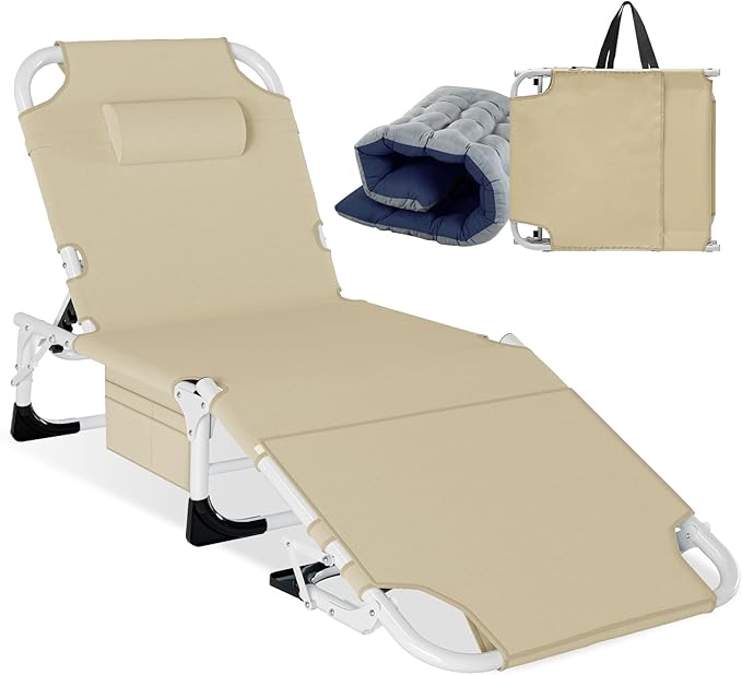 LILYPELLE Heavy Duty Tanning Chair with Face & Arm Holes, Folding Outdoor Lounge Chair for Beach, Poolside, Patio, Sunbathing, Lawn, Camping