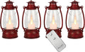 LLQ Small Red Lanterns Decorative with Remote, 7-inch Vintage Western Lanterns with Flickering LED Candle, Camping Decorations, Western Party Decorations, Christmas Centerpieces for Tables, 4-Pack