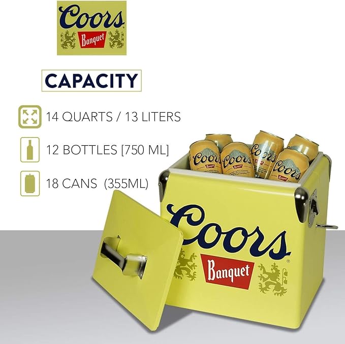 Coors Banquet Retro Ice Chest Cooler - Portable Ice Bucket with Bottle Opener, Vintage Style, Insulated for Camping, Beach, Picnic, RV, BBQs, Tailgating, Fishing, 18 Can, 14 qt (13L)