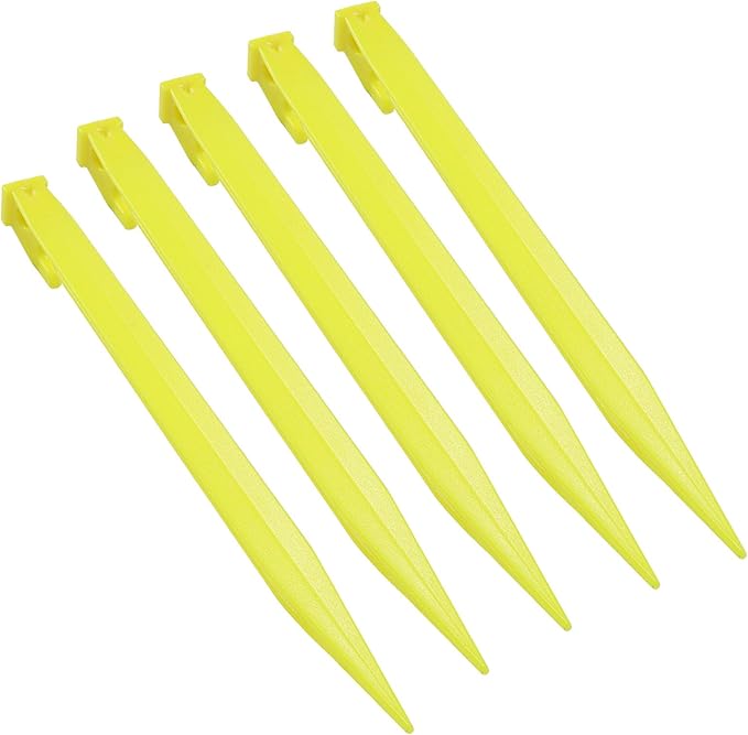 Hordion 12 Pack Plastic Tent Stakes, 9 Inch Heavy Duty Beach Tent Pegs Canopy Stakes for Camping Backpacking Gardening, Yellow