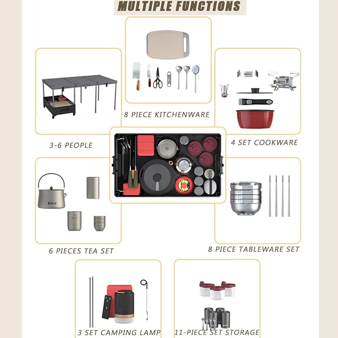 Folding Camping Kitchen Table with Cookware Tableware Sets,Aluminum Portable Outdoor Cooking Table,for Outdoor Picnic