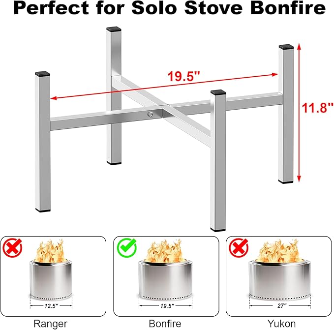 Firepit Stand, 19.5" Stainless Steel Stand for Solo Stove Bonfire and Other 19.5 in Firepit, Fire Pit Accessory, Camping Outdoor Fireplace Tools