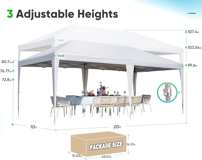 Quictent 10x20 Pop up Canopy Without Sidewalls Easy up Canopy Tent Instant Shelter with Windows for Outdoor Event Party