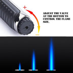 Yeuligo Torch Lighters, 7.6in Long Butane Lighter with Visible Window, Adjustable and Refillable Lighter for Kitchen Fireplace Camping Candle Grill BBQ Fireworks. Black (Gas Not Included)