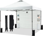 10'x10' Pop Up Canopy Tent with 1 Sidewall and 6 Pockets, One Push Setup, Instant Shade Tent with Vented Roof for Beach Patio Outdoor, Case, 8 Stakes, 4 Ropes, 4 Sandbags (White)