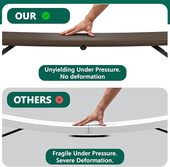 Folding Table, 4FT Foldable Picnic Table with Carrying Handle, Heavy Duty Fold-in-Half Portable Table for Weddings, Camping, RV Travel, Parties, BBQs, and Indoor Use, Easy to Fold and Store,Brown