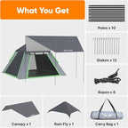 Golabs 3 Person Camping Tent w/ 9.5x8.5 ft Canopy, 3-Minute Setup by Pre-Attached Pole, PU1500mm Waterproof, 4 Side Mesh Tent Top & Door & Ventilation, Portable Family Tent w/Carry Bag & Pocket & Hook