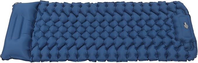 Ergonomic Inflating Sleeping Pad with Foot Pump and Storage Bag, and Wear for Office, Camping, and Outdoor Use (Navy Blue)