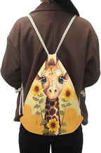 Upetstory Sunflower Giraffe Drawstring Backpack Cinch Sackpack for Women Medium Gym Bag Lightweight Draw String Bag Sports Yoga Rucksack Swim Travel Day Pack
