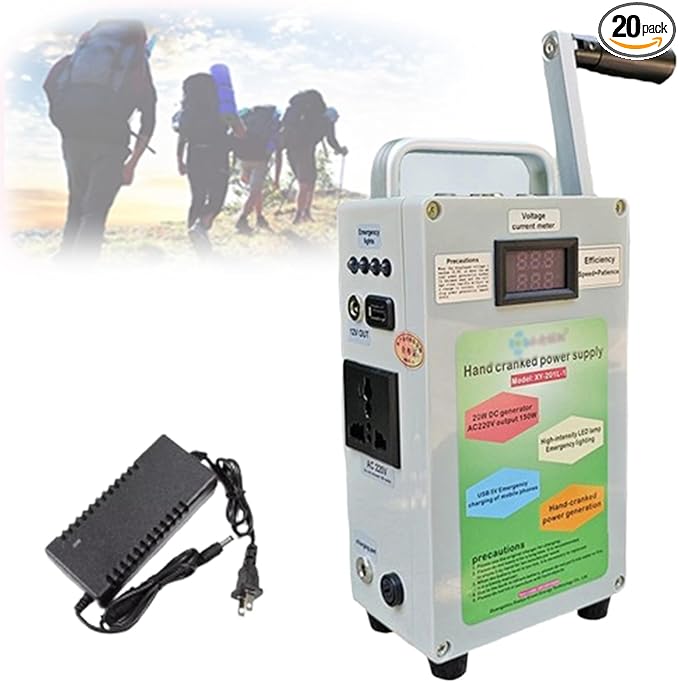 150W Hand Crank Generator, Manual Hand Crank Generator Power Bank, 220V AC Outlet & USB Ports, for Outdoor Emergency Charging, Home Camping Power Supply 220V